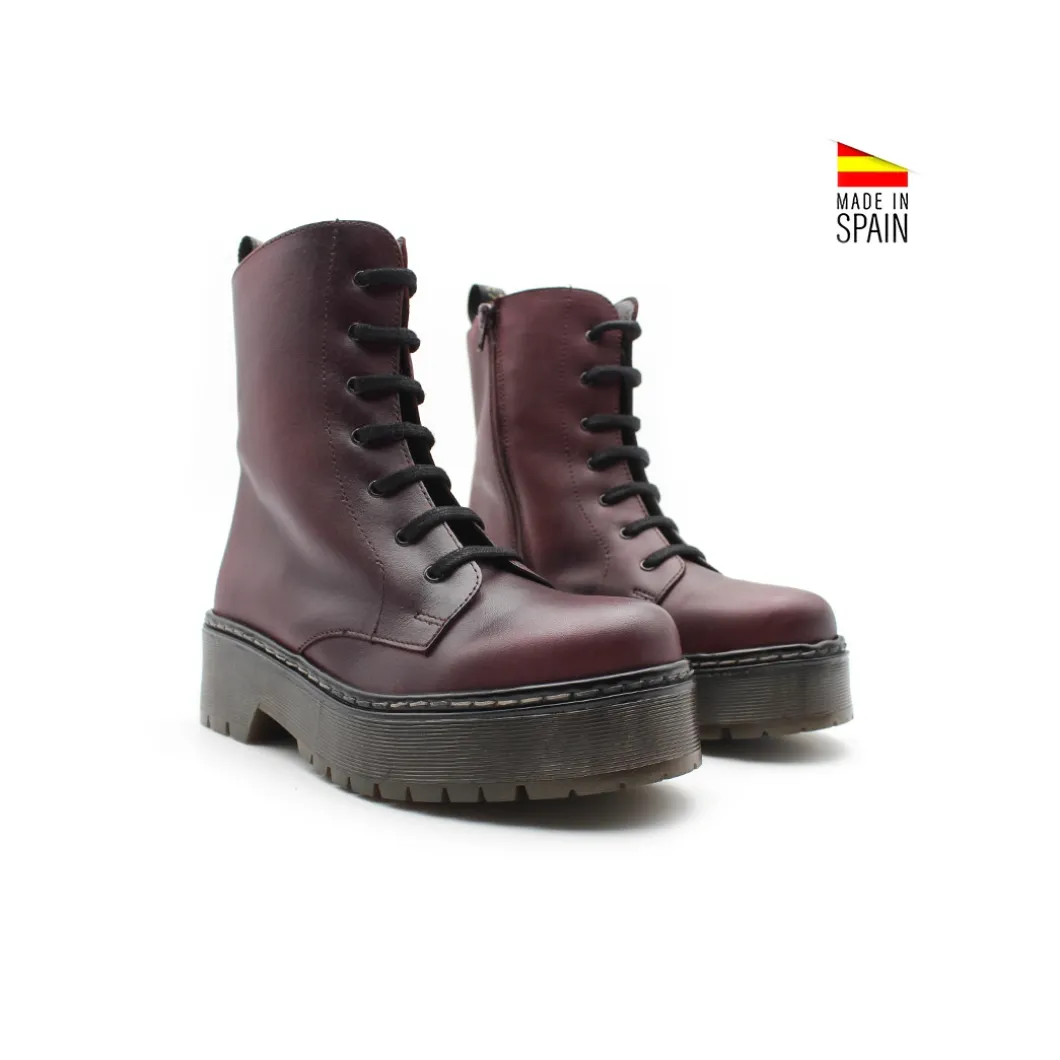 Bota militar de piel burdeos