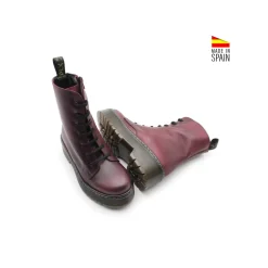 Bota militar de piel burdeos