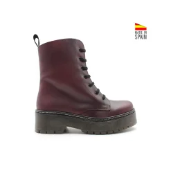 Bota militar de piel burdeos