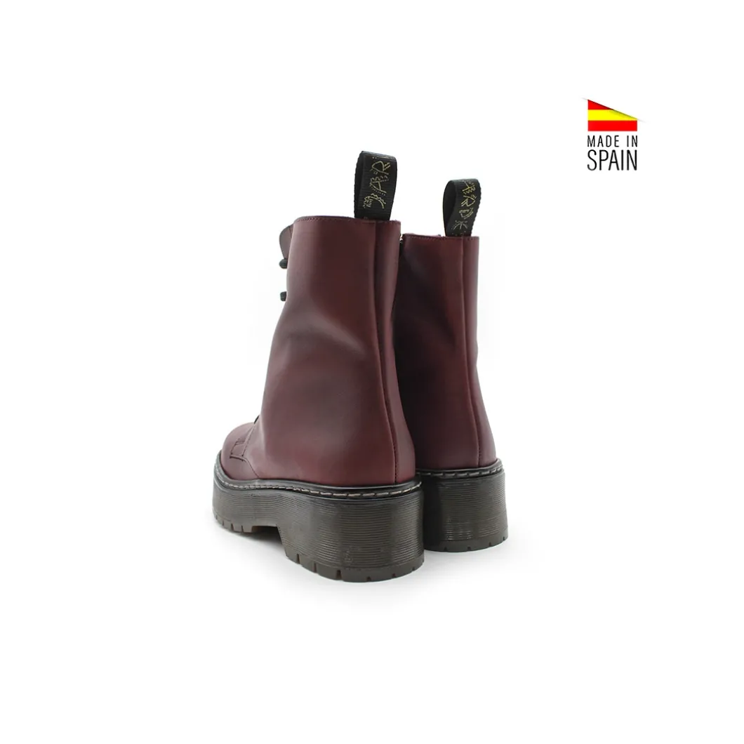 Bota militar de piel burdeos