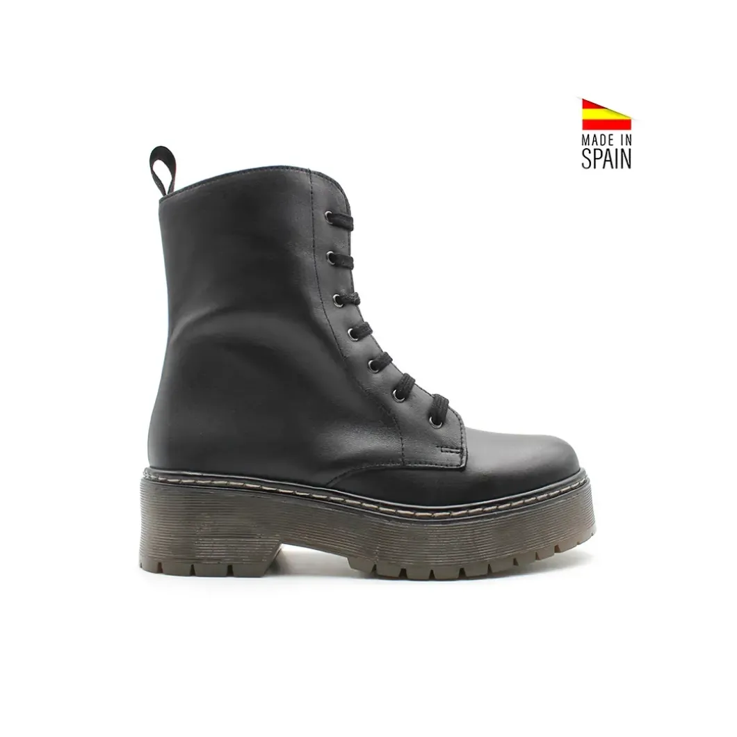 Bota militar de piel negra