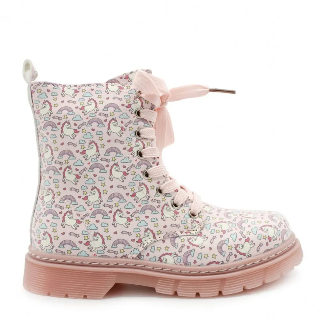 Bota militar unicornios rosa