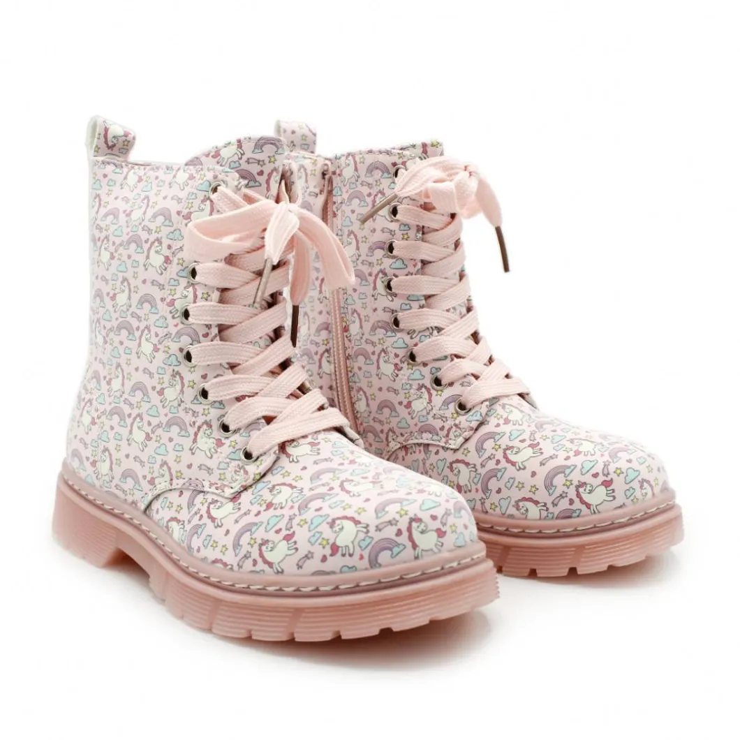Bota militar unicornios rosa