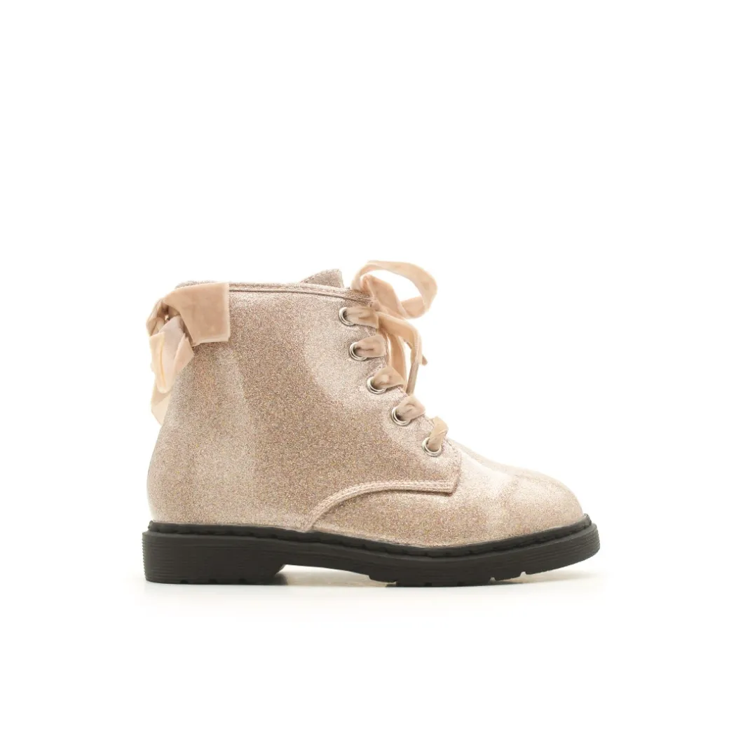 Bota rosa glitter estilo militar