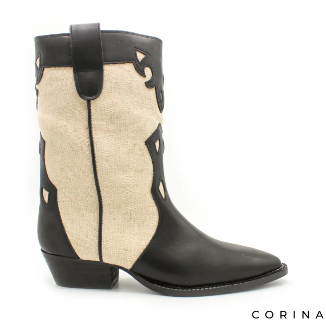 Botin campero combinado en negro y beige