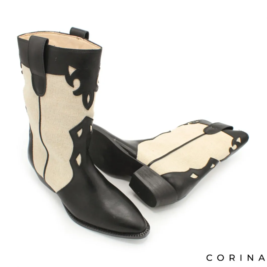 Botin campero combinado en negro y beige