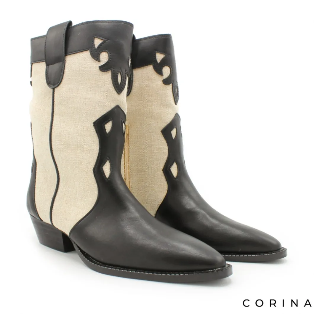 Botin campero combinado en negro y beige