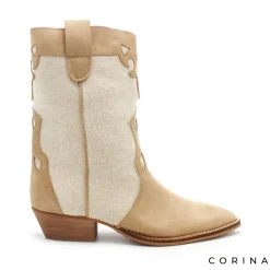 Botin campero combinado en beige y camel