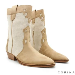 Botin campero combinado en beige y camel
