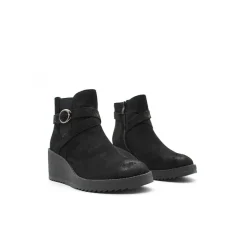Botines cuña negros con hebilla