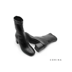 Botín ajustado negro con tacón ancho
