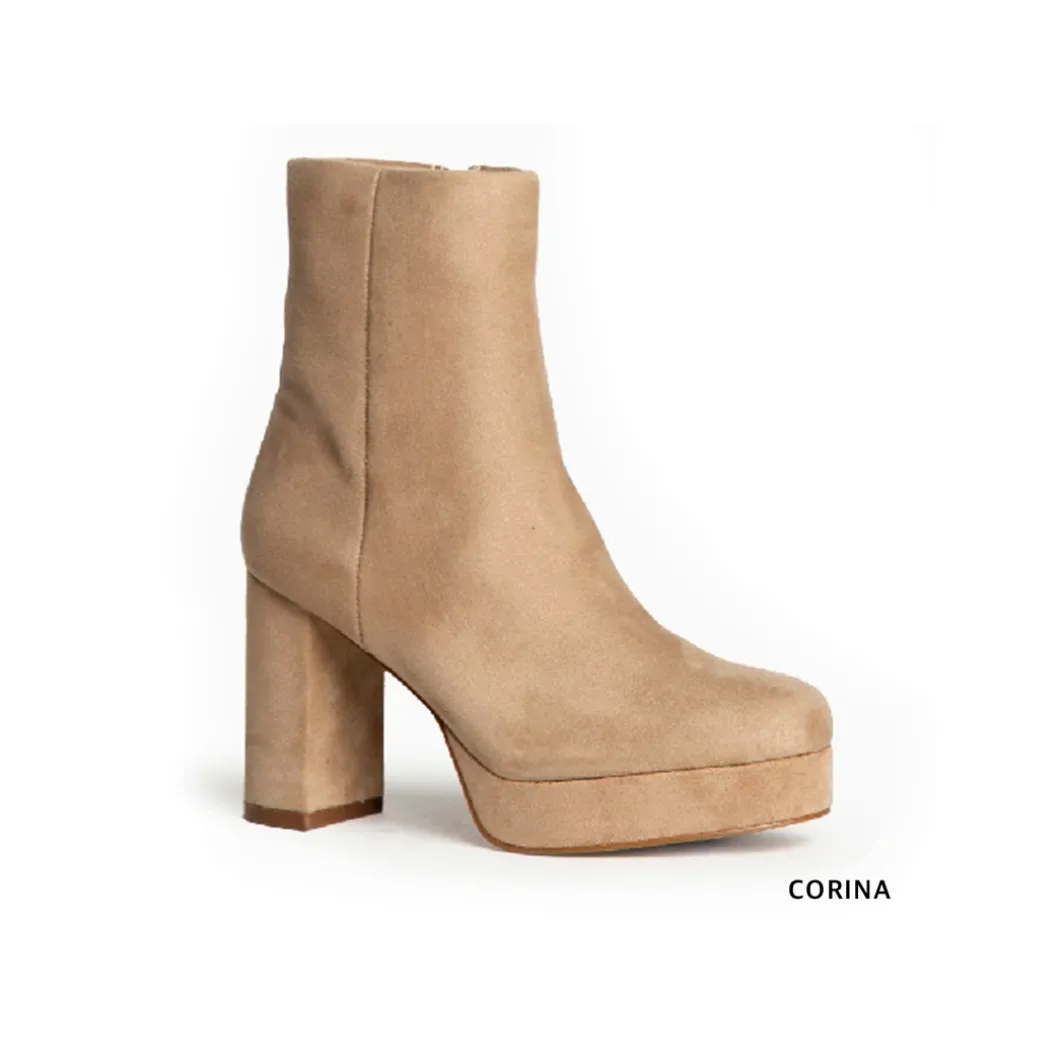 Botín beige con tacón y plataforma