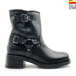 Botín biker negro de piel