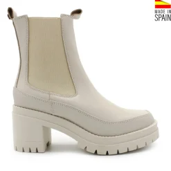 Botín chelsea con tacón de piel beige