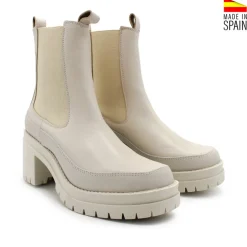 Botín chelsea con tacón de piel beige