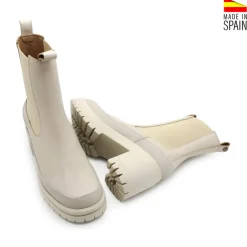 Botín chelsea con tacón de piel beige