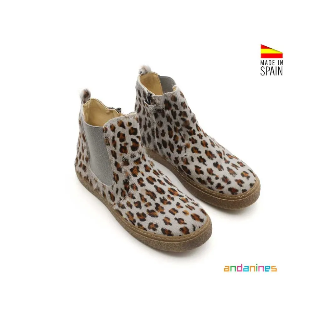 Botín chelsea serraje leopardo gris