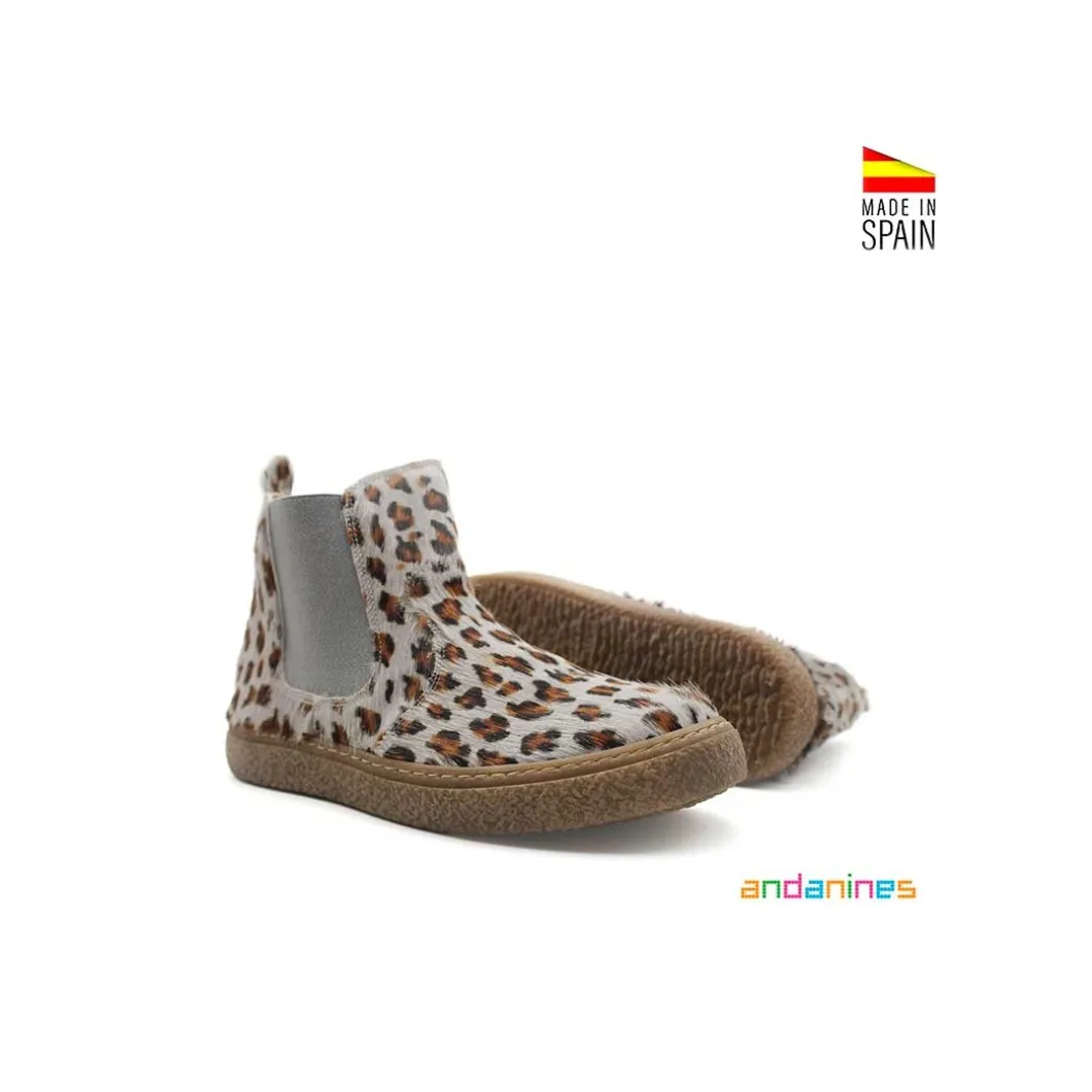 Botín chelsea serraje leopardo gris