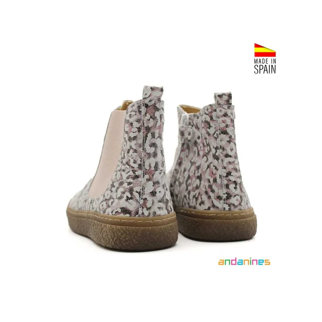 Botín chelsea serraje leopardo rosa