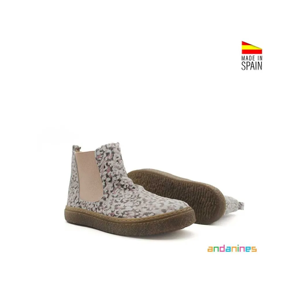 Botín chelsea serraje leopardo rosa