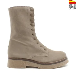 Botín de cordones beige de serraje