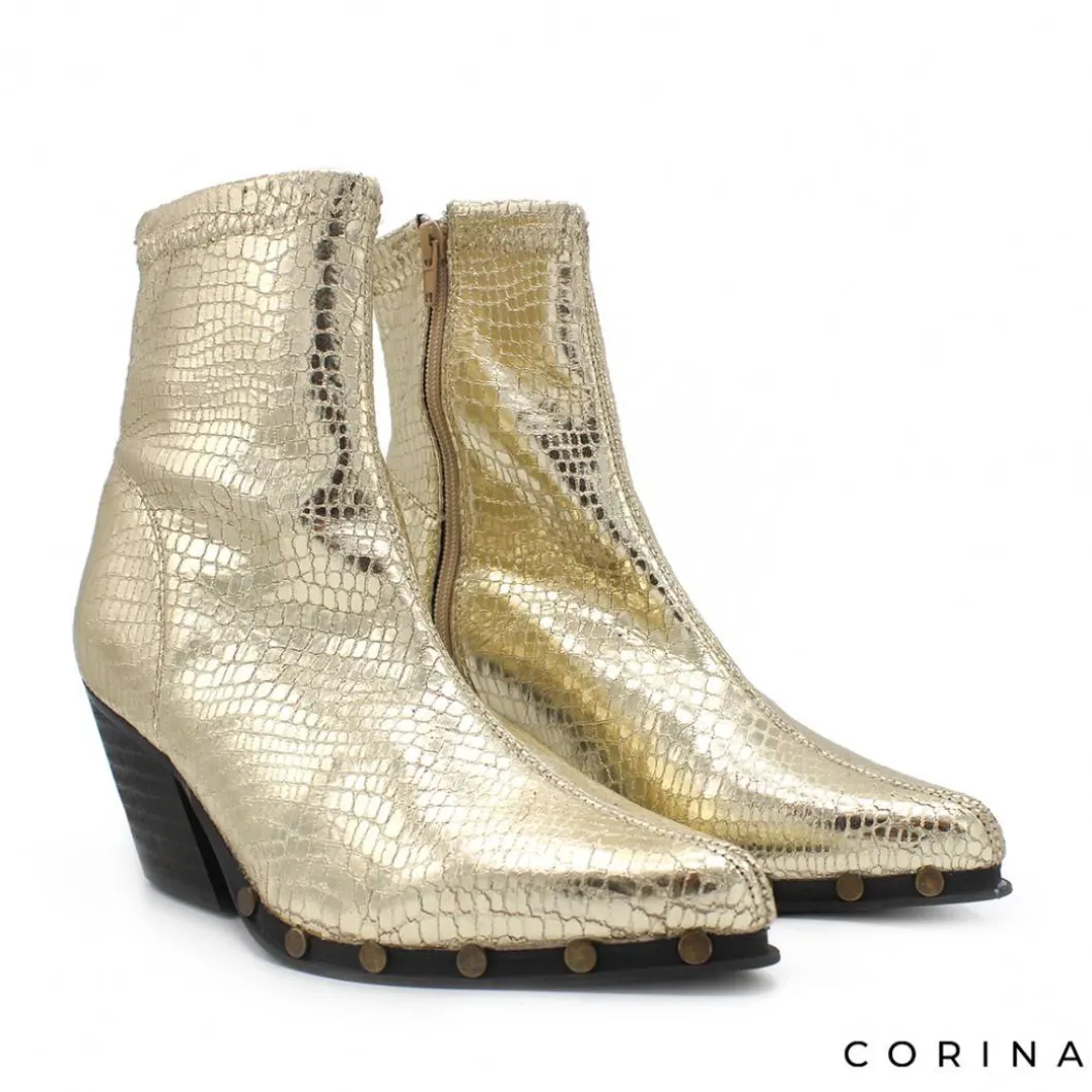 Botín dorado tachas estilo cowboy