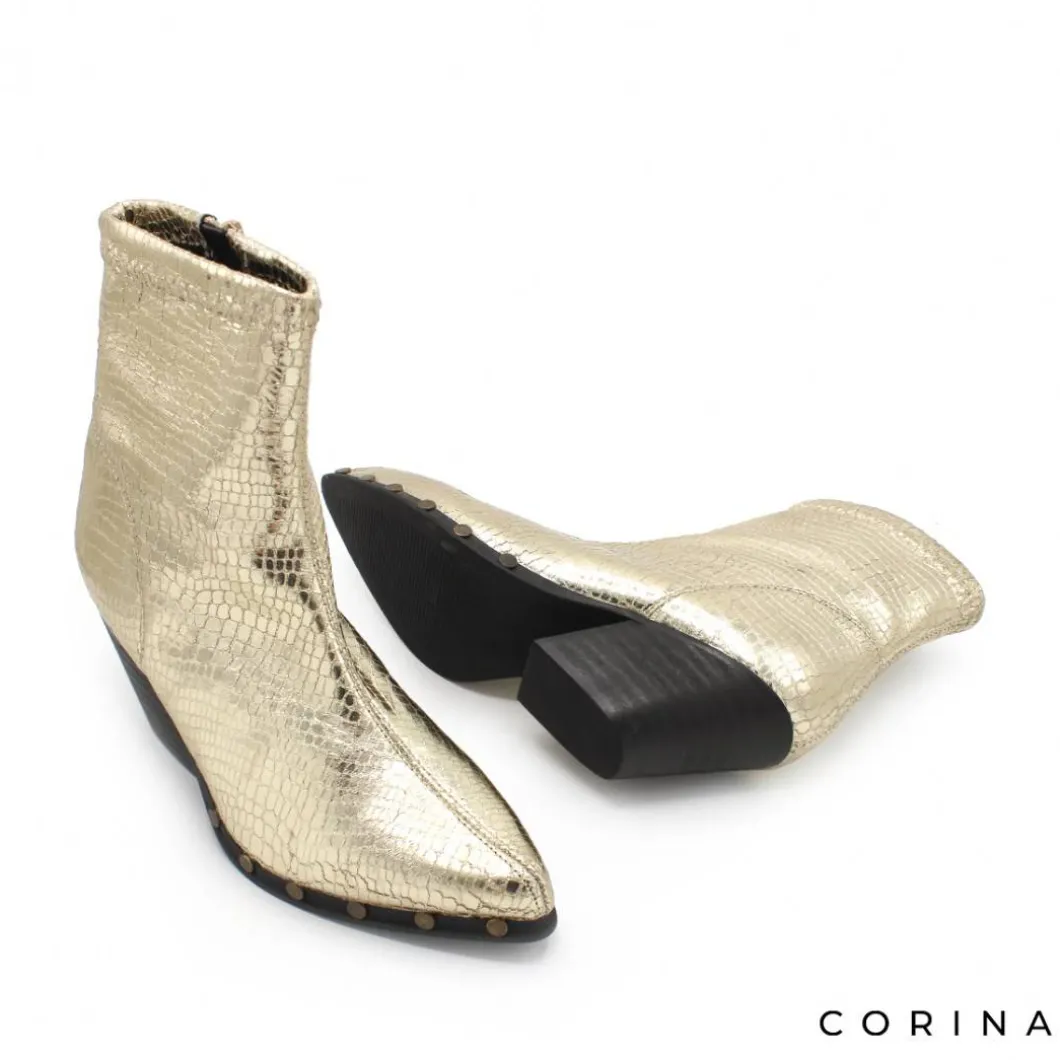 Botín dorado tachas estilo cowboy