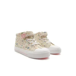 Botín lona flores beige