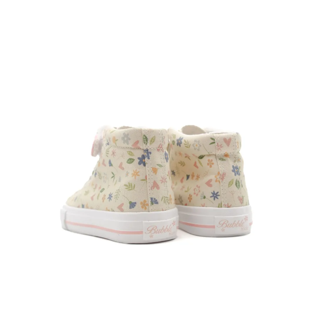 Botín lona flores beige