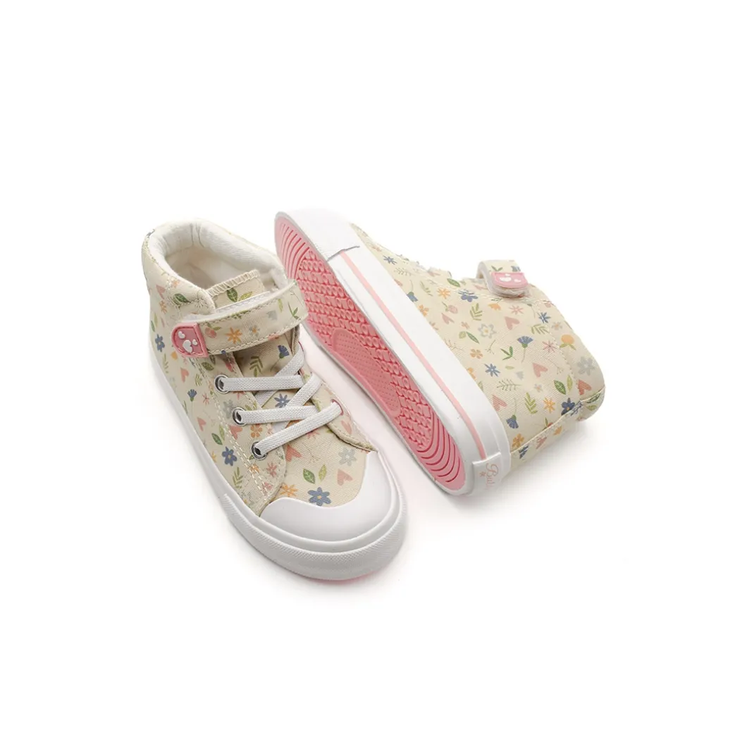 Botín lona flores beige