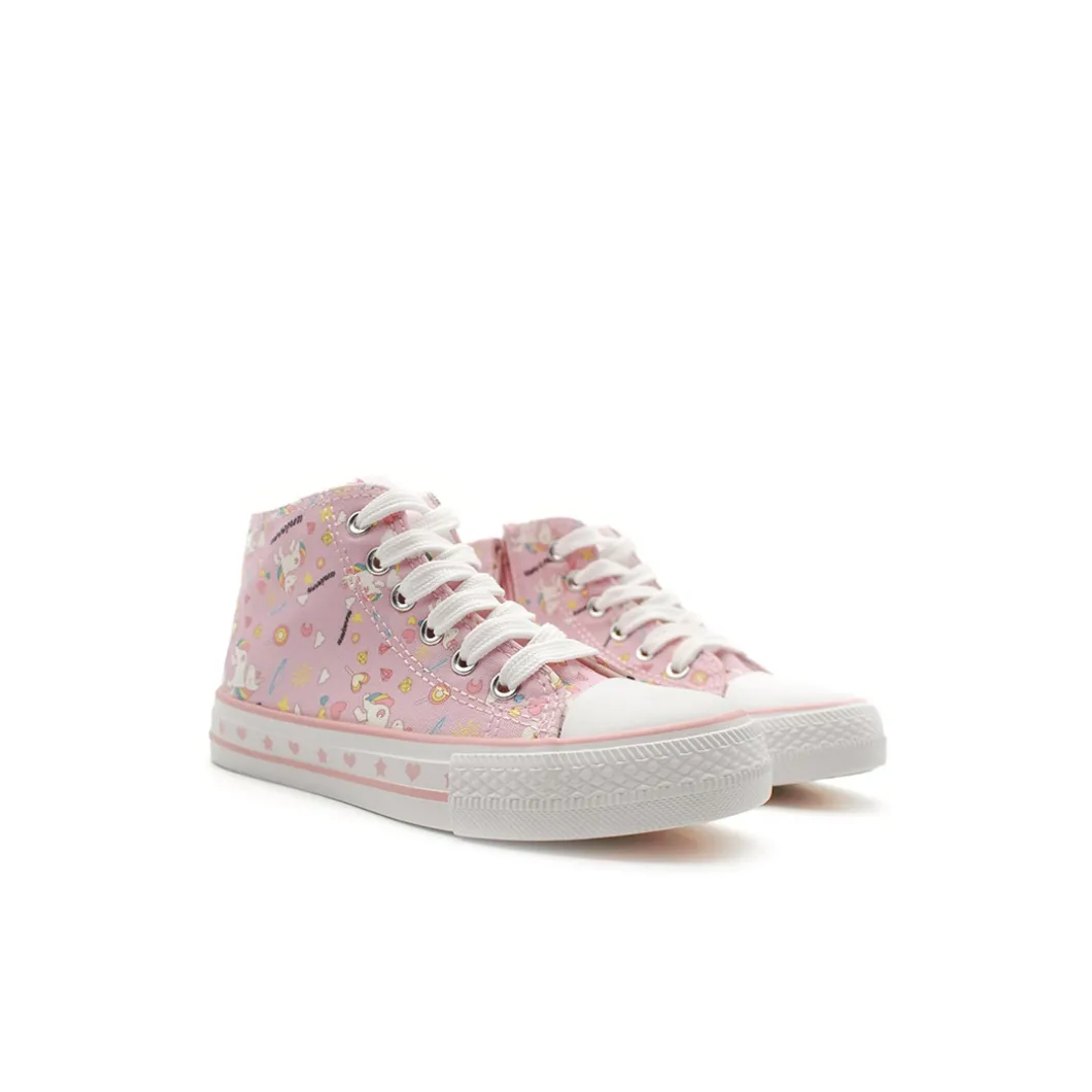 Botín lona unicornios rosa