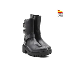 Botín motero negro piel con hebillas