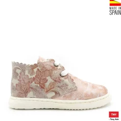BOTÍN NIÑA FLORES ROSA METALIZADO