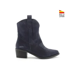 Botín serraje azul de tacón campera