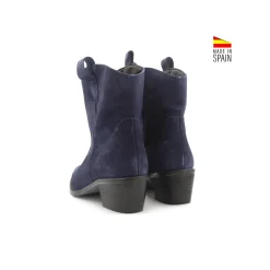Botín serraje azul de tacón campera