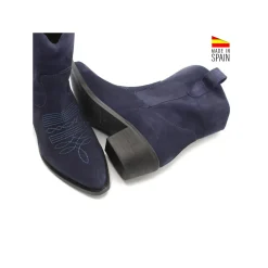 Botín serraje azul de tacón campera