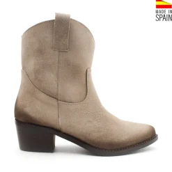 Botín serraje beige de tacón campera