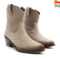 Botín serraje beige de tacón campera