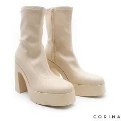 Botín tacón plataforma beige