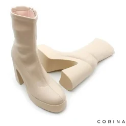 Botín tacón plataforma beige