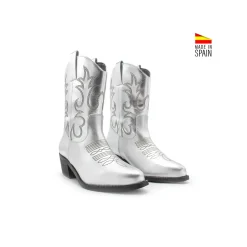 Botín western piel plata