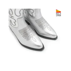 Botín western piel plata