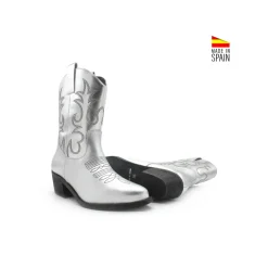 Botín western piel plata