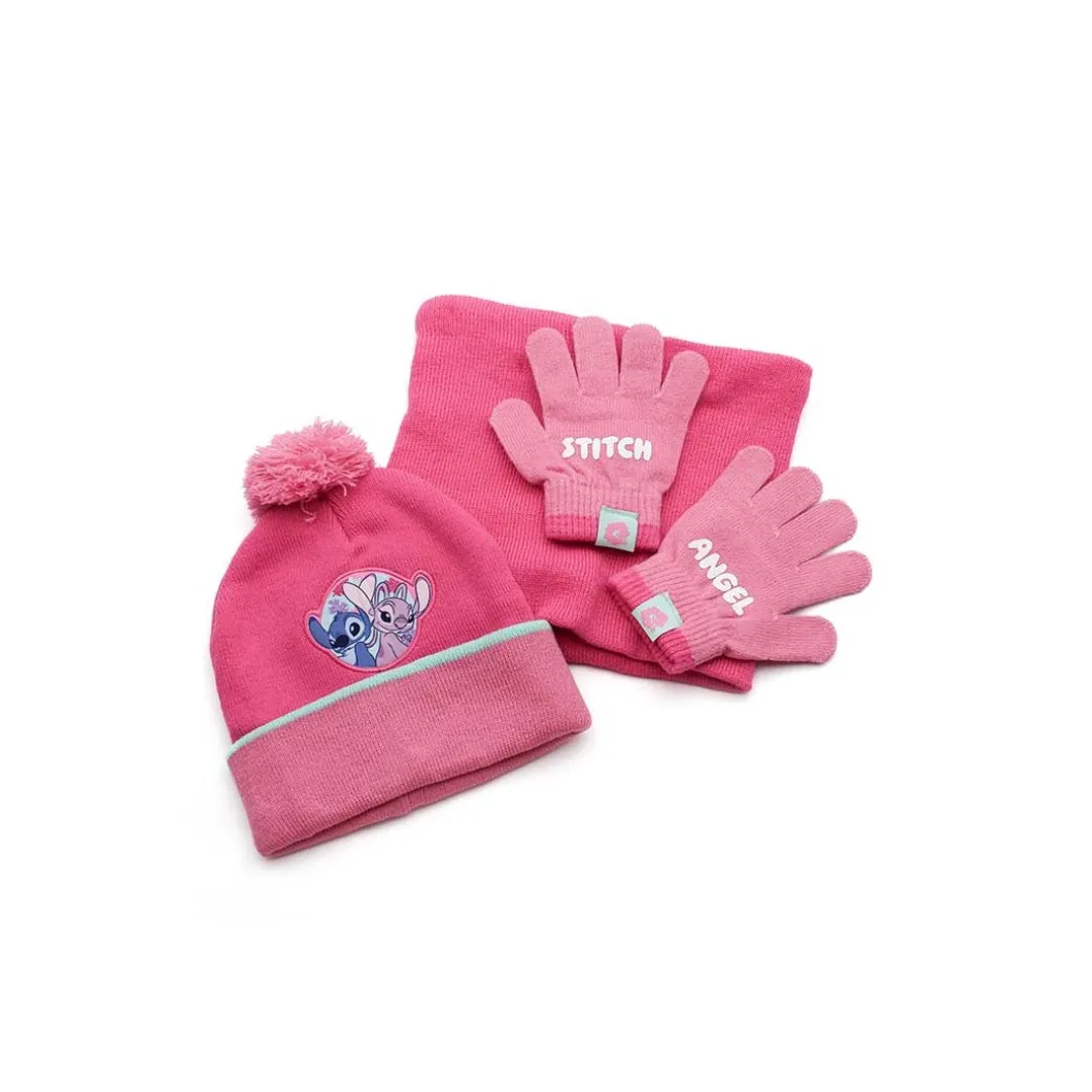 Conjunto rosa gorro, guantes y cuello