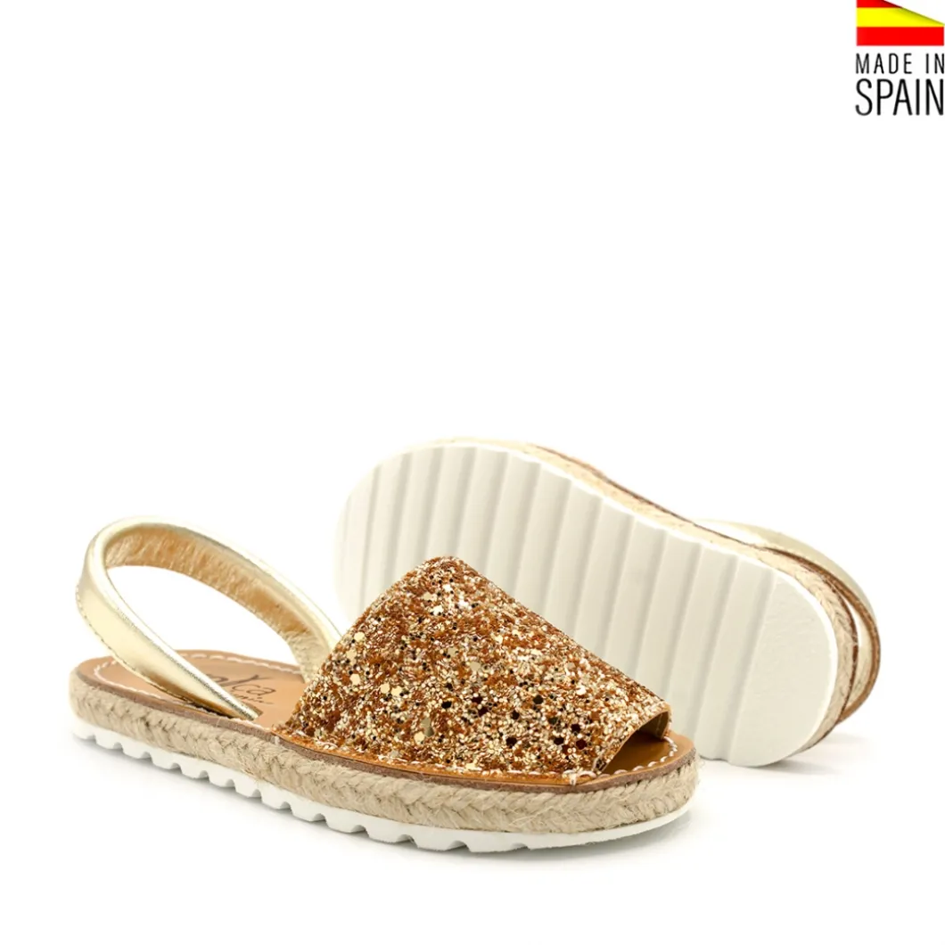 Menorquina glitter dorada con esparto