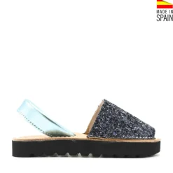 Menorquina plataforma azul marino glitter