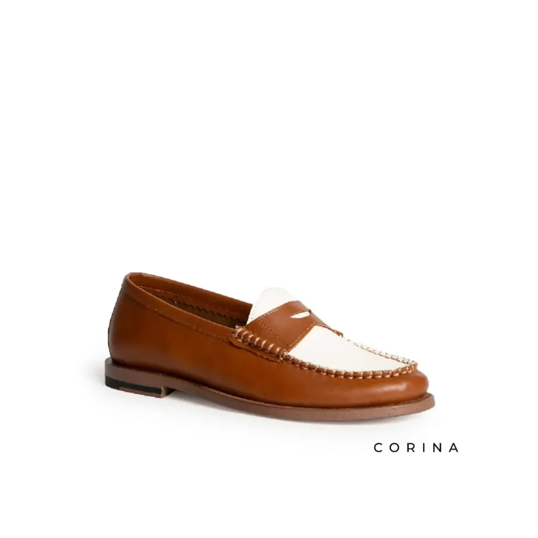 Mocasin bicolor blanco y camel