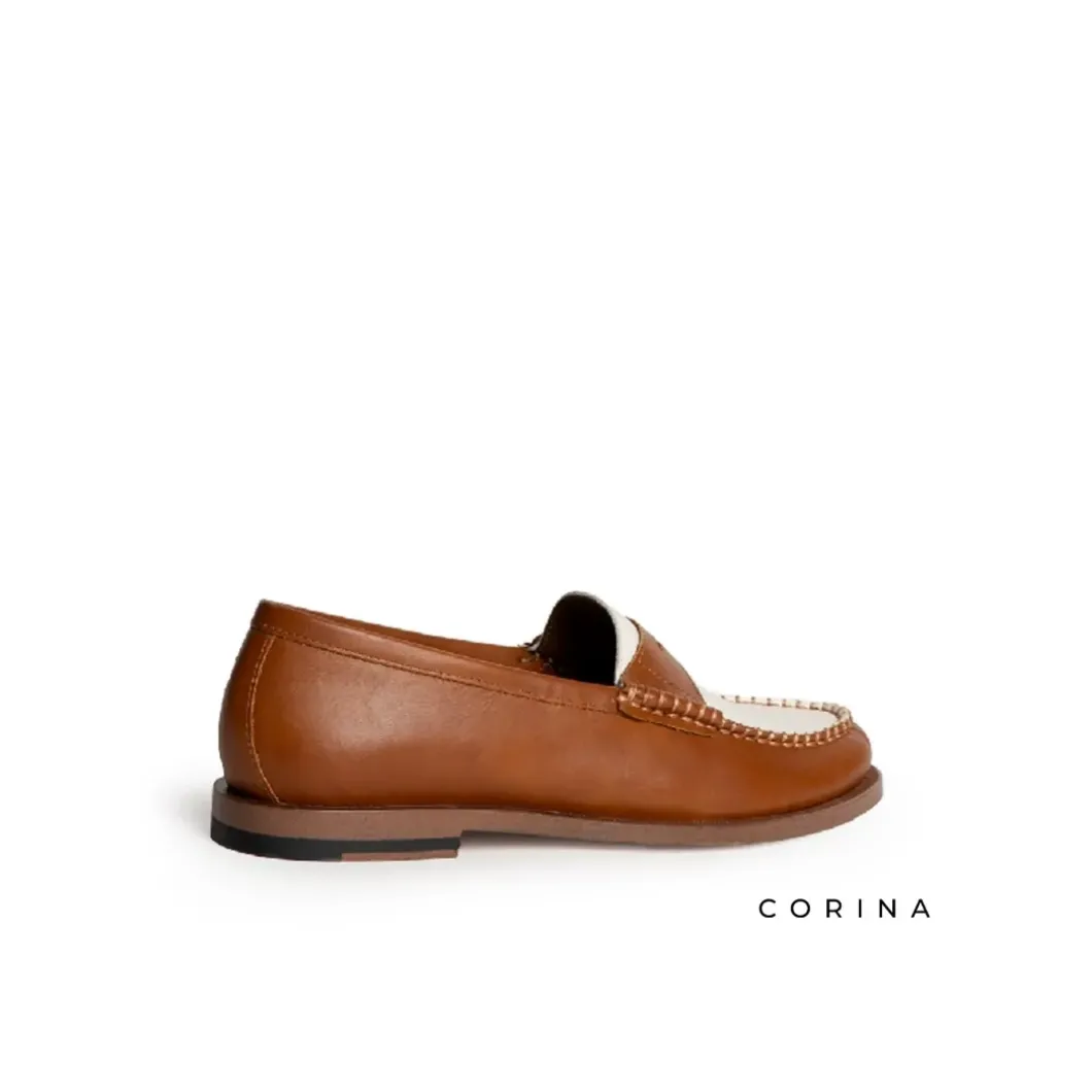 Mocasin bicolor blanco y camel