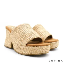 Mule con tacon y plataforma de rafia