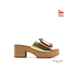 Mule dorado piel con hebilla carey